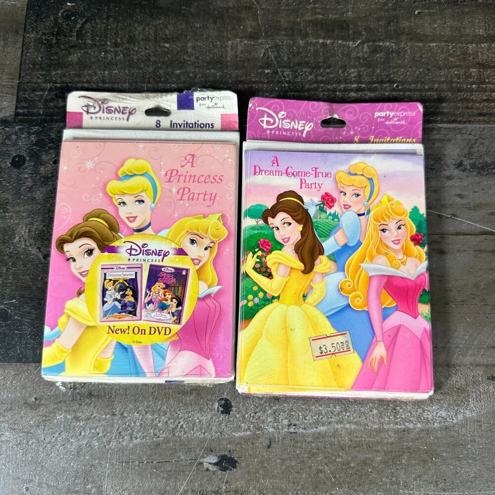 Vintage Disney Princesses Party Express Hallmark Invitations (8 Count) Lot of 2